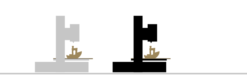 schematic representation of two printers printing identical parts