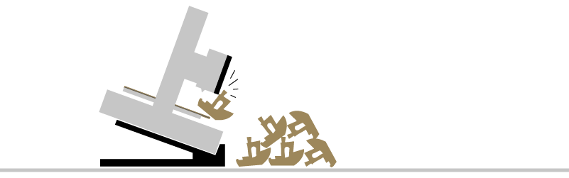 schematic representation of a printer on an angled stand pushing a part off the build plate